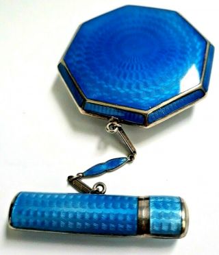 Antique B.  B.  Co Guilloche Enamel Vanity Compact With Lipstick Holder.  SEE 2