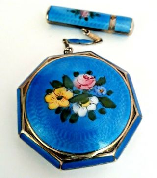 Antique B.  B.  Co Guilloche Enamel Vanity Compact With Lipstick Holder.  SEE 3