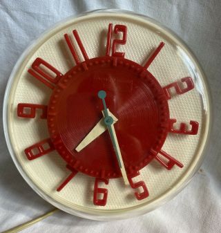 Vintage General Electric Kitchen Wall Clock,  Telechron,  Red/white Model 2h 104