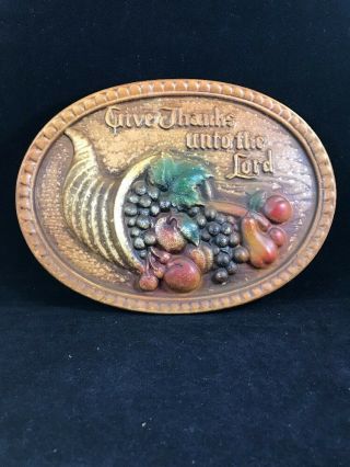 Vtg Mid Century Norcrest Japan Give Thanks Wall Plaque Black Brown Labeled
