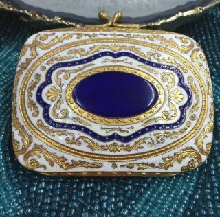 Antique Italian Enamel Compact Mirror Glowers Gold Gilt Plated Italy