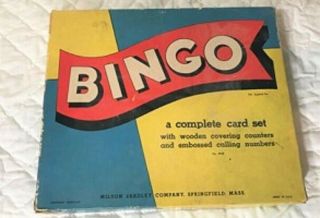 Vintage 1939 Milton Bradley Bingo Game With Wooden Covering Counters Mcmxxxix