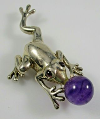 Ac Studio Sterling Silver Frog Pin Brooch Amethyst Stone Vintage 17.  1 Grams
