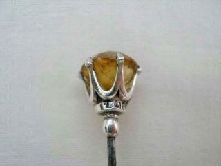 Fine Sterling Silver & Citrine Hat Pin By Charles Horner Chester 1903.