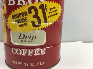 Vtg Hills Bros Coffee Red Can 31c Coupon Drip Grind 32 oz 6.  5 