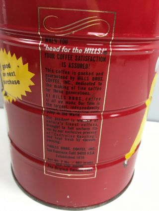 Vtg Hills Bros Coffee Red Can 31c Coupon Drip Grind 32 oz 6.  5 