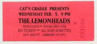 Vtg 1990s The Lemonheads Concert Show Ticket Stub Cat 