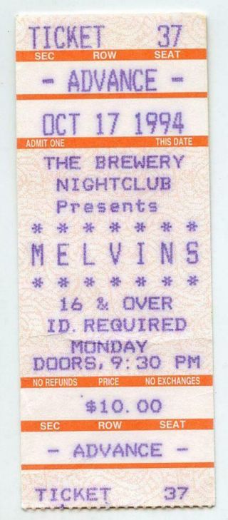 Vtg 1994 Melvins Concert Show Ticket Stub The Brewery Raleigh Nc Rock
