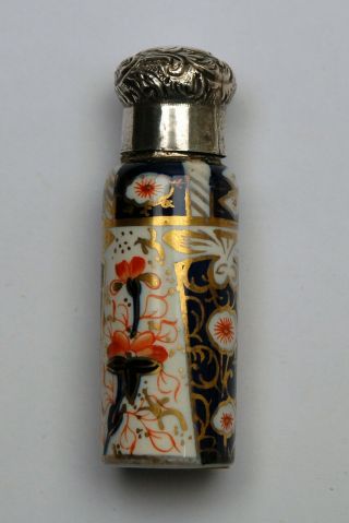 Antique Vintage Perfume Scent Bottle - Ceramic With Silver Top Saunders & Shepherd