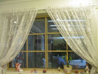 3 VINTAGE FRENCH LACE CURTAIN PANELS READY TO HANG 3
