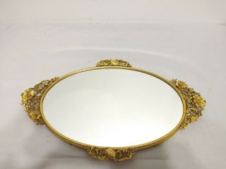 Rare Matson Gold Gilt Vanity Dresser Oval Mirror Roses Ormolu Tray Or Mirror