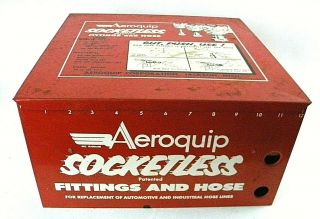 Vintage Aeroquip Socketless Fittings& Hose Metal Display Box Storage (g/t)