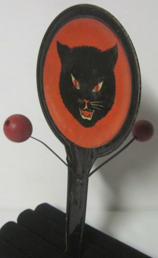 Vintage Halloween Black Cat Tin Litho Clacker Noise Maker T.  Cohn Inc.  Brooklyn