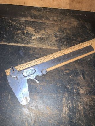 Vintage General No.  725 Slide Caliper Ruler Tool.  Thumb Control & Lock Mechanism