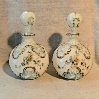Antique Victorian Milk Glass Gold Matched Set Barber Bottle Vanity Dresser Large