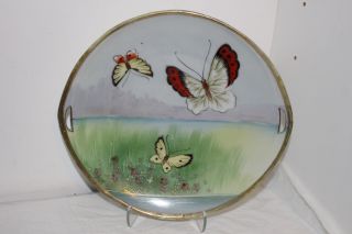 Vintage Nippon Hand Painted Handled Cake Plate/platter - Butterflies