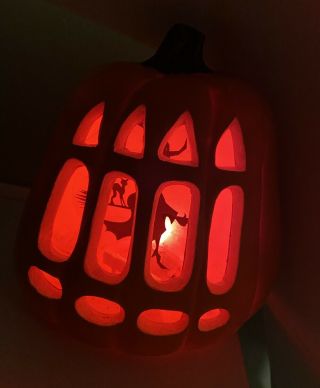 Vintage Halloween Witch Cat Broom Pumpkin Jack O Lantern Light Blow Mold 10 "