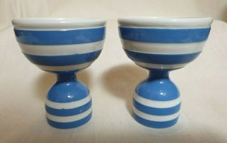 Pair Vintage Cornishware Blue & White Upside Down Egg Cups - No Base No Basemark