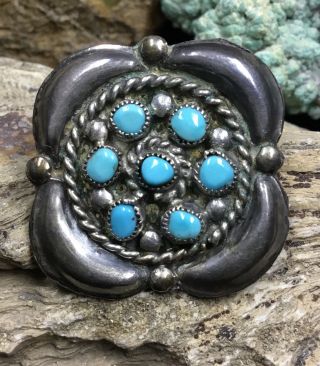 Vintage,  Native American Sterling Silver & Snake Eye Turquoise Zuni Pin,  7.  2g