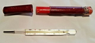 1954 German Post - Ww2 Medical Fever Thermometer M,  Case Vintage Glass