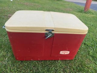 Vtg 1970s Thermos Red Cooler Ice Chest With Bottle Opener