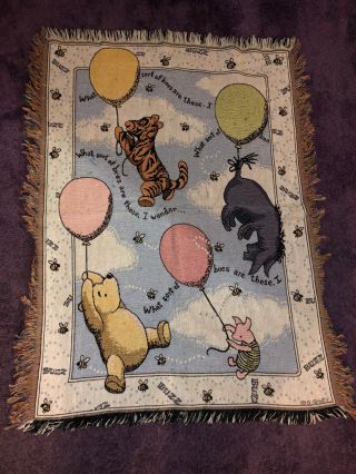 Vintage Disney Classic Winnie The Pooh Woven Throw / Wall Hanging 32 " X43 "