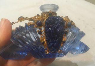 Vintage Art Deco Czech Crystal Jeweled Perfume Bottle Blue Lapis Ormolu