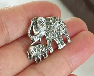 Vintage Art Deco Jewellery Sparkling Marcasite Elephant 925 Silver Brooch Pin
