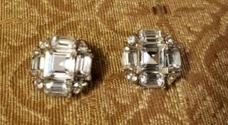 Signed Bogoff Vintage Crystal Rhinestone Silver Tone Clip Earrings