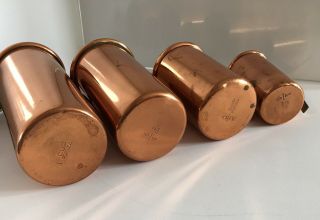 Vintage Copper Measuring Cup Set Of 4 Brass Handles 1c 3/4c 1/2c 1/4 Cup