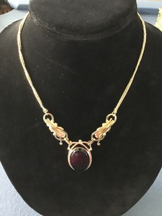 Stunning Vintage Whiting And Davis Goldtone Necklace With Gold And Black Pend