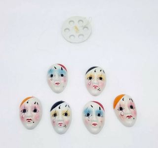 Mini Ceramic Drama Masks Wind Chime Comedy Tragedy Theater Decor Mime Vintage