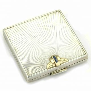 Tiffany & Co.  Sterling Silver & 14k Yellow Gold Sapphire Gem Makeup Compact
