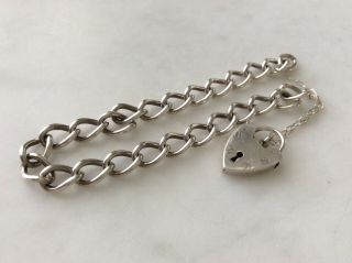 Vintage Sterling Silver Heart Lock Starter Charm Bracelet