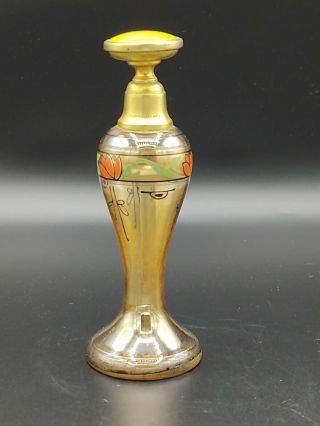 C 1920s Czech Hand Painted Glass Perfume Bottle With Glass Dauber