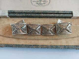Vintage Art Deco Sterling Silver Filigree Panel Bracelet