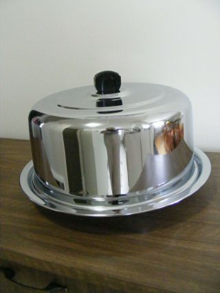 Vintage Kromex Lazy Susan Chrome Cake saver cover dome art deco knob 2