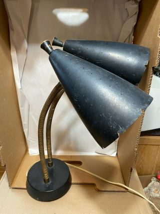 Vintage Mid Century Gooseneck Dual Desk Lamp Cone Bullet Flexible Light Retro