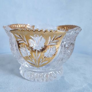 Vintage Anna Hutte Bleikristall German Crystal Candy Bowl Dish Flash Gold Panels