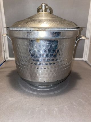 Hammered Aluminum Ice Bucket,  Made In Italy,  Vintage,  Mid Century