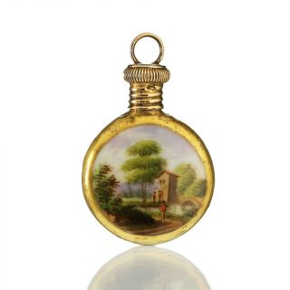 C.  1870 French Miniature Porcelain Scent Perfume Bottle,  Silver Gilt Top