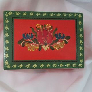 Vintage Music Trinket Box Swiss Cuendet Hand Painted Wooden Signed