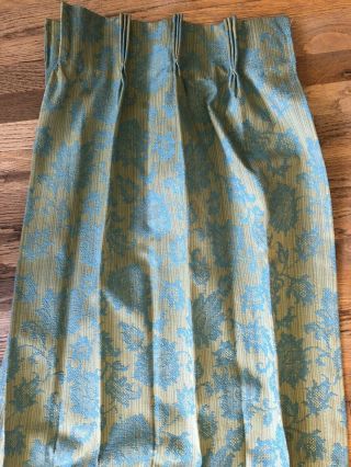Vintage 60s Pinch Pleated Damask Drapes.  Set Of 4