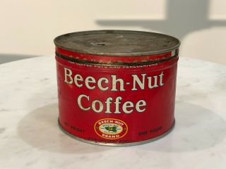 Vintage Beech Nut Coffee Tin Can 1 One Pound Empty With Lid