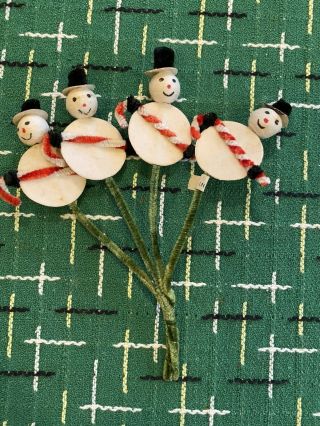 4 Vintage Christmas Spun Cotton Snowman Chenille Picks Made In Japan