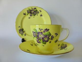 Old Royal Violets Bone China Trio,  Vintage Yellow Floral Tea Cup,  Saucer & Plate