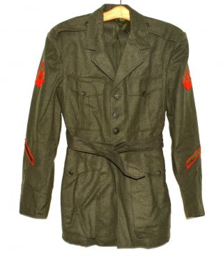 Vintage Usmc Us Marines Dress Greens Mens Uniform Jacket Belt & Patches Size 36