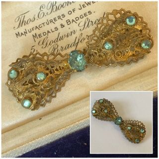 Vintage Art Deco Jewellery Czechoslovakia Gold Filigree Bow Brooch Pin