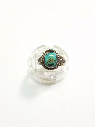 Vintage Sterling Silver Rope Edge Turquoise Ring Sz 5