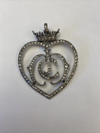 Vintage Juicy Couture Silver - Tone Rhinestone Heart Pendant